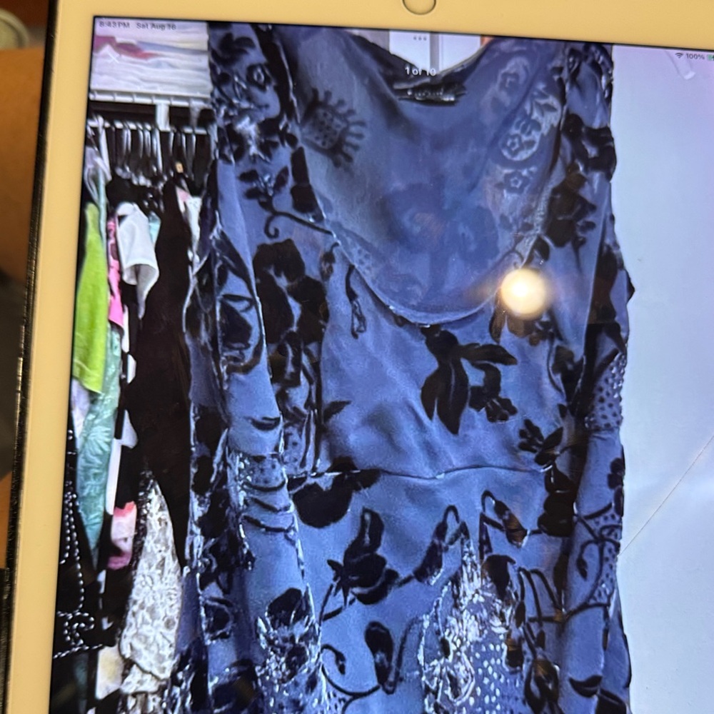 Elegant Blue Floral Tunic Top ECI New York